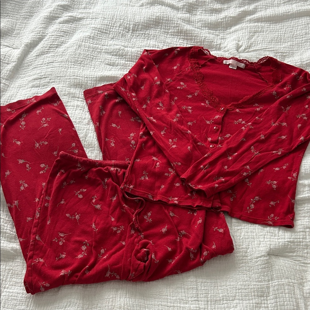 VTG Victoria Secret Red Floral Pajama Set
